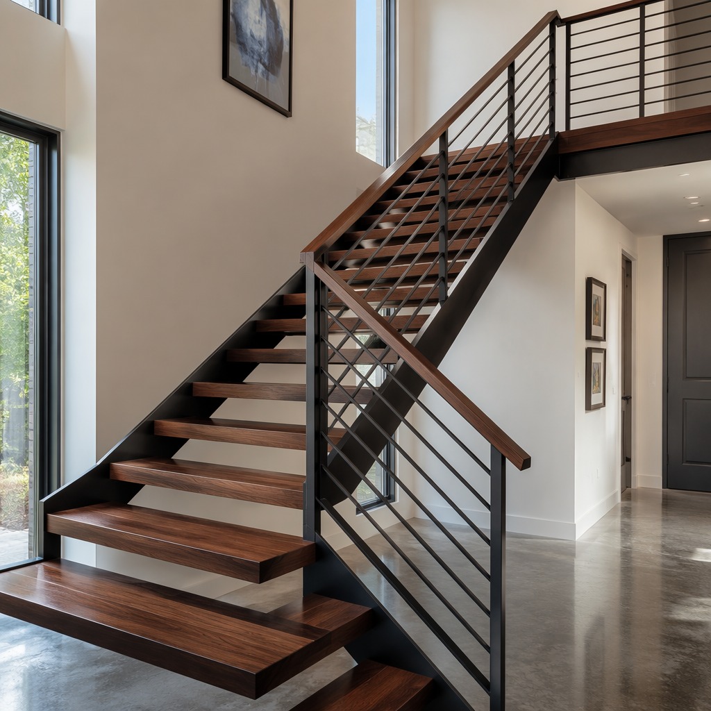Wooden Stairs with Metal